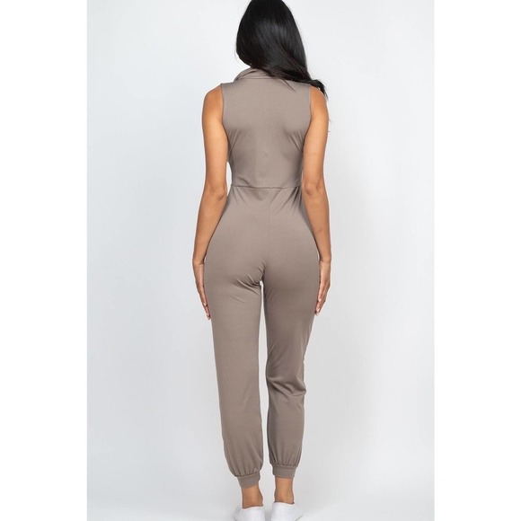 Collared Zip Front Sleeveless Jumpsuit - Picture 5 of 7